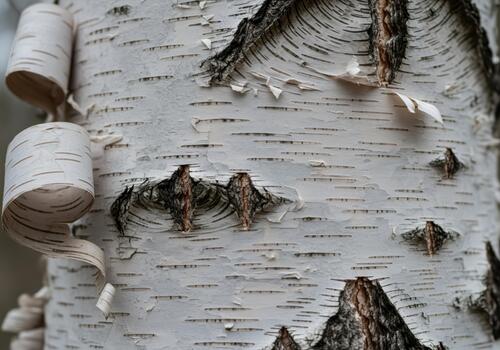 Detailed texture of white birch tree bark peeling off the trunk in a natural setting photo