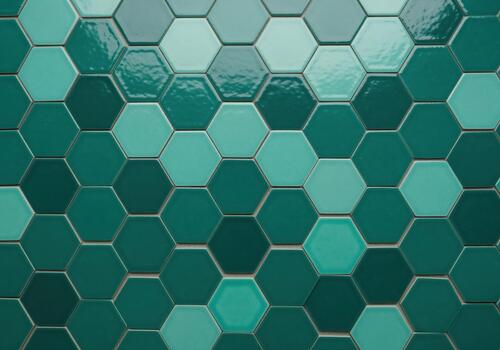 geométrico modelo de lustroso verde azulado y verde hexagonal cerámico losas textura foto
