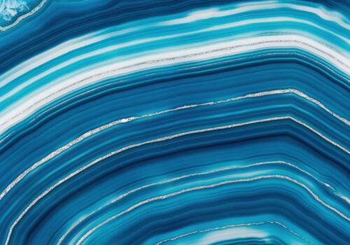Abstract blue agate texture background featuring sweeping concentric rings and silver lines photo