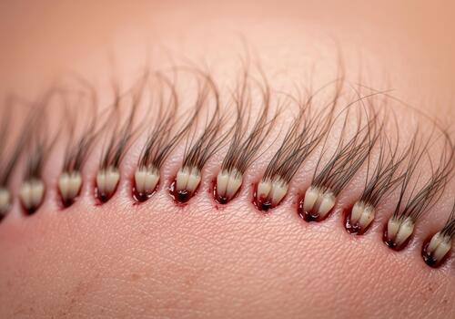 Extreme macro view of newly transplanted hair follicles on scalp photo
