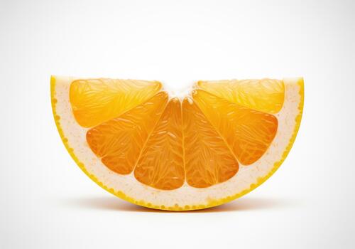 Juicy golden yellow grapefruit slice showing fresh segments on a white background photo