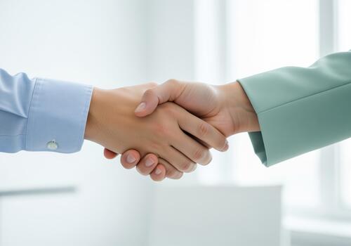 Successful business handshake between two professional colleagues in a bright office. photo