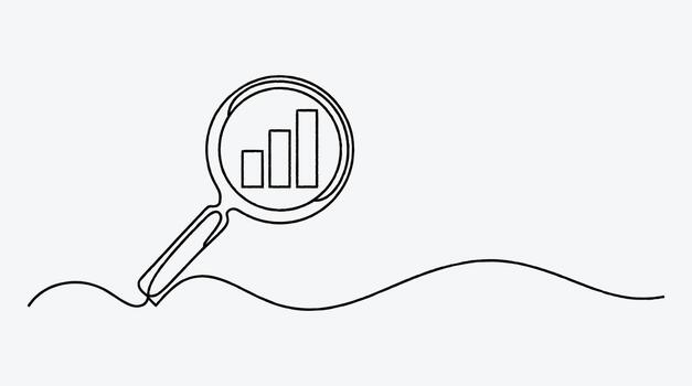 Continuous Line Drawing of Magnifying Glass with Increasing Bar Graph Symbol vector
