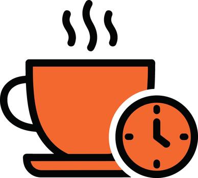 Coffee Break Icon with Hot Cup and Clock Representing Relaxation and Refreshment Time vector