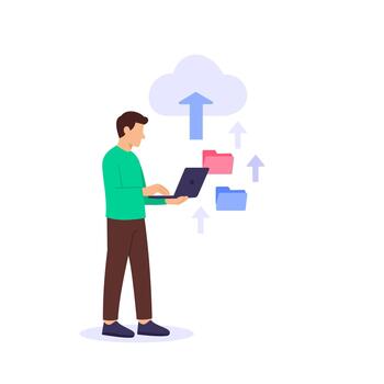 Cloud Upload, storing and syncing data online securely vector