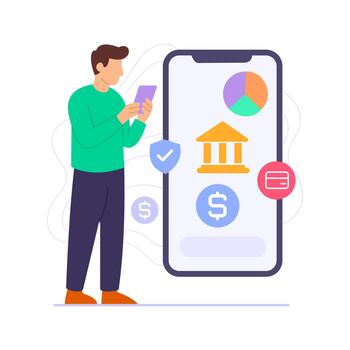 Mobile Banking, managing finances through smartphone apps vector