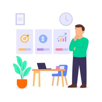 Evaluating KPIs, analyzing performance against goals vector