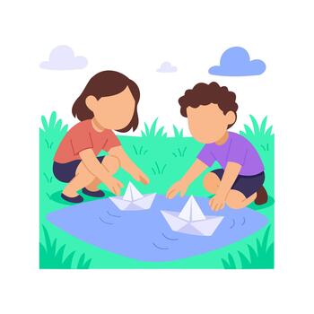 Passing Paper Boat, floating teamwork in playful activity vector
