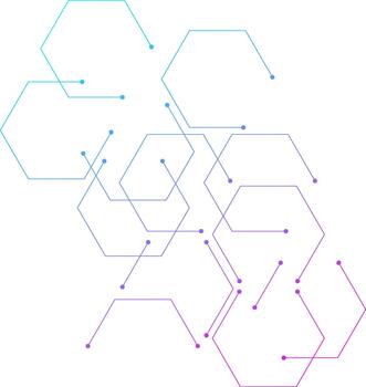 Futuristic Technology Hexagon Connection. Abstract Hexagonal Network Background With Gradient Lines And Dots vector