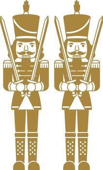 Two Golden Nutcracker Soldiers with Swords vector