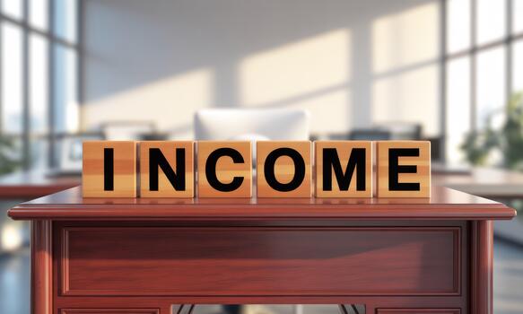 Income word in wooden blocks on desk photo