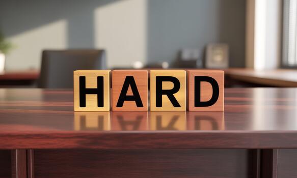 Hard word on wooden blocks on desk 3d rendering photo