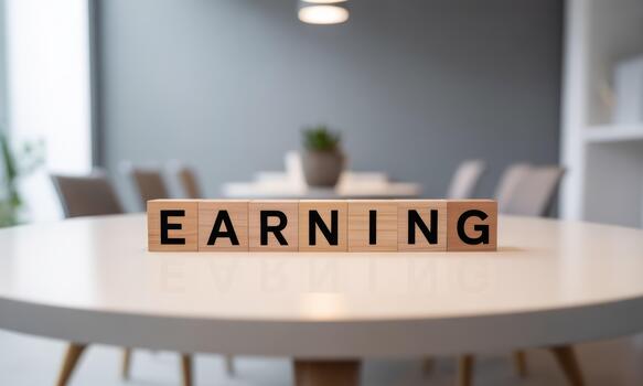 Earning word on wooden blocks on table photo