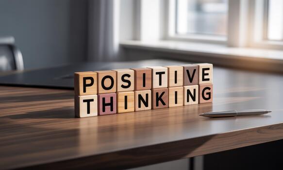 Positive thinking block on desk photo