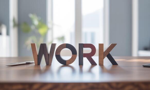 Work word on wooden table photo