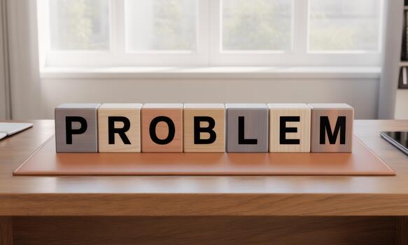 The word problem on wooden blocks on a desk photo