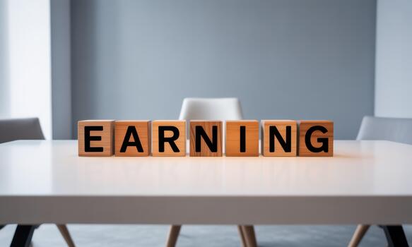 Earning word in wooden blocks on table photo