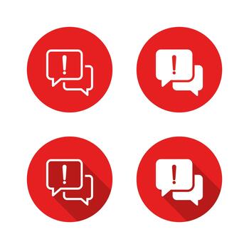 exclamación marca mensaje icono con largo sombra. charla alerta símbolo. peligro firmar con habla burbuja vector