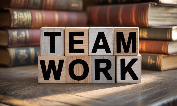 Team work concept with wooden blocks on a table photo