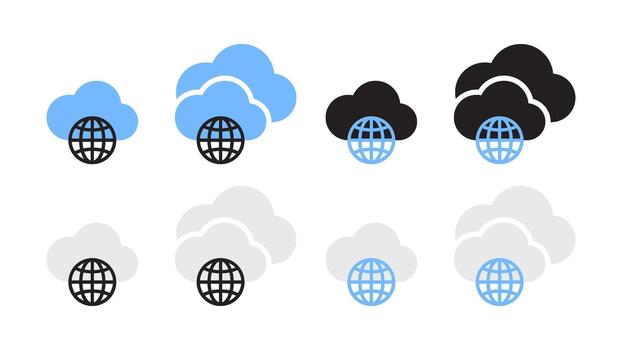 Worldwide Cloud Computing and Global Network Icons vector