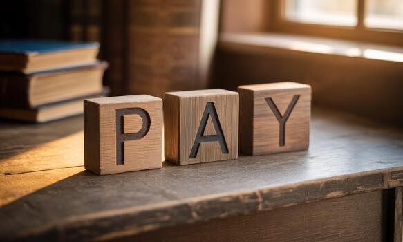 Pay - wooden blocks spelling the word pay on a table photo