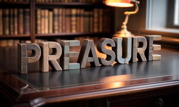 presión - de madera letras ortografía el palabra presión en un escritorio en frente de un lámpara foto