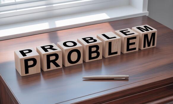 The word problem in wooden blocks on a desk photo