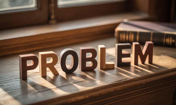 de madera letras ortografía el palabra problema en un ventana umbral foto