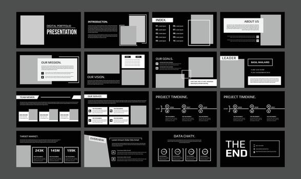 Presentation slides showcasing digital portfolio elements vector