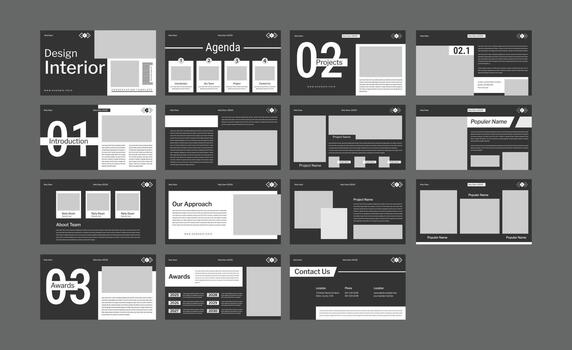 Interior design project overview slides vector