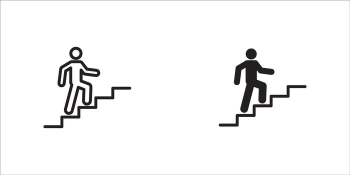 Man climbs the stairs. Progress linear icon set. Action line customizable illustration. Contour symbol. isolated outline drawing. Editable stroke vector