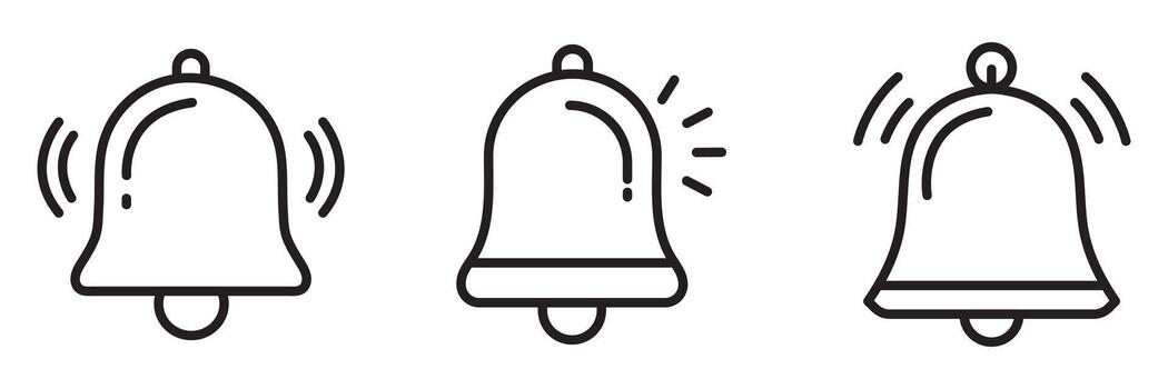 Bell Notification Icon Set Outline and Minimal Alert Symbols for Reminder, Alarm, and Interface Design vector