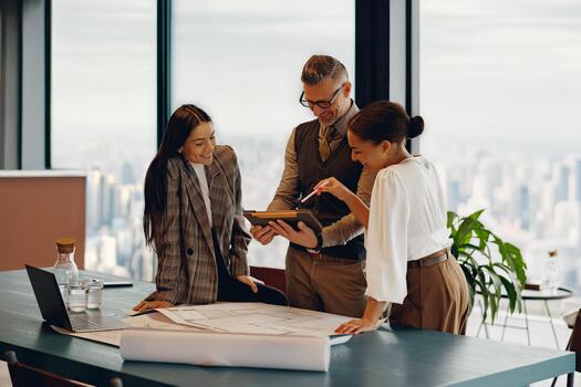 Collaboration in the Modern Office Environment with a Diverse and Inclusive Team Setup photo
