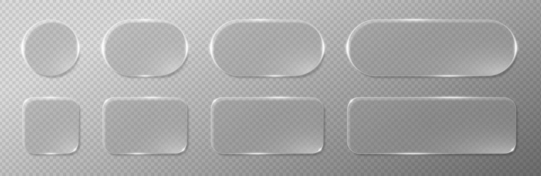 glass buttons and UI frames in liquid glassmorphism style. Modern 3D interface with frosted blur, glossy light and abstract geometric shapes for app or web design. vector