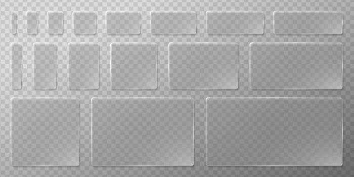 Minimal glassmorphism UI buttons and panels with soft blur and 3D frames. Modern geometric glass morphism layout for app, web or HUD interface design. vector