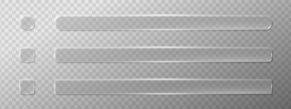 glass morphism UI icons and bars with liquid glow and smooth plastic texture. Glassmorphism 3D set for web, app, or mobile interface mockups. vector