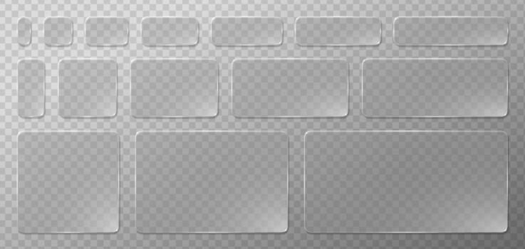 glassmorphism buttons and panels with glossy reflection and soft blur. Modern 3D glass morphism design for digital apps, UI mockups or website interfaces. vector