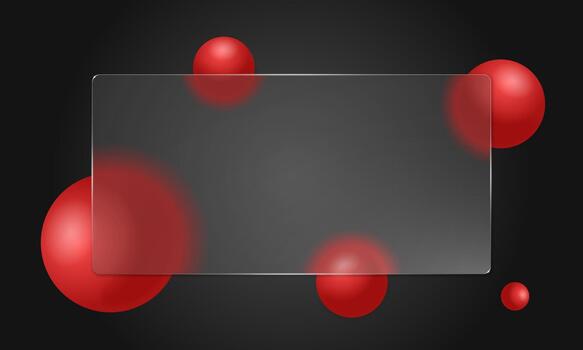 Frosted glassmorphism background with blurred 3D spheres and glossy gradients. Realistic matte design for trendy UI or web mockup. Modern abstract template with soft light and geometric glow. vector