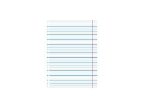 Blank paper sheet with lines, Margin and holes. Realistic Workbook Paper Sheet vector