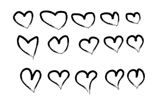 Collection of handdrawn heart shapes in various sizes isolated on white vector