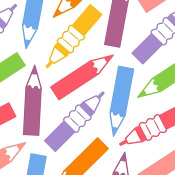 Multicolored pencils seamless pattern a bright, repeating motif with sharpened pencil shapes, vivid hues, and clean lines perfect for playful branding, textiles, and stationery vector