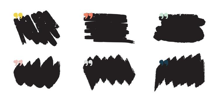 Grunge quote text boxes with quotation marks for feedback, testimonials, posts, and inspirational quotes. Brush stroke backgrounds. Hand drawn chalk speech bubbles. Artistic and creative vector