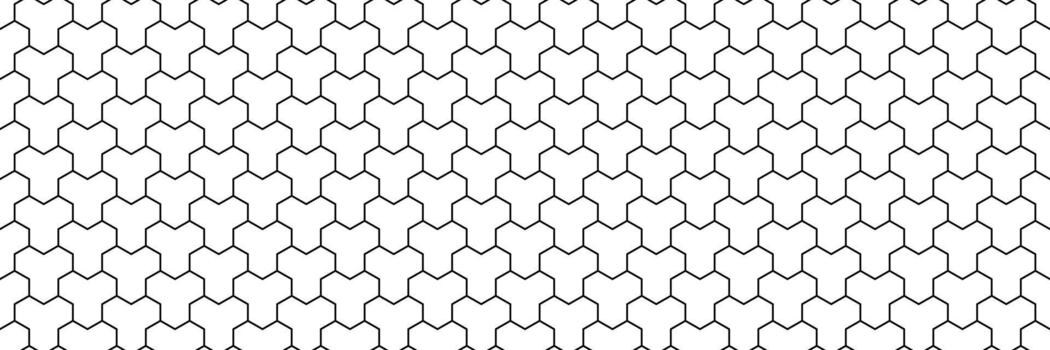 horizontal seamless black and white outline hexagon block pattern for design and background. vector