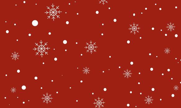 A minimalist winter-themed pattern featuring white snowflakes and circular dots scattered on a solid red background, perfect for festive backgrounds, wrapping paper, and holiday-themed graphic design vector