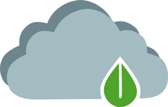 A simple and modern illustration of a cloud with a leaf icon, symbolizing green technology, environmental awareness, and sustainable solutions. It can be used in designs related to eco-friendly vector