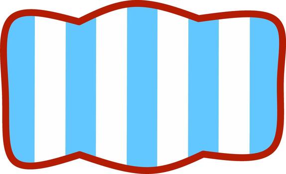 A simple and playful cartoon illustration of a candy shape with vertical blue and white stripes, outlined in red. Great for whimsical designs and projects. vector