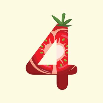 Creative number four designed using strawberry pattern, perfect for fruit alphabet and healthy lifestyle art projects. vector