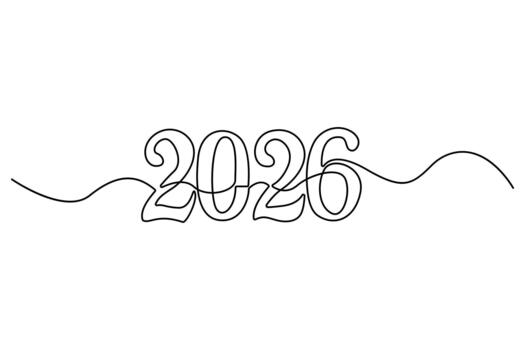 Minimalist continuous line 2026 illustration showing modern numeric and calendar concept vector
