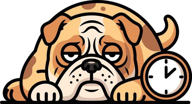 An image of a bulldog laying down with a clock vector