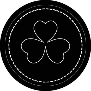 Black and white shamrock silhouette in a circle with dashed line vector